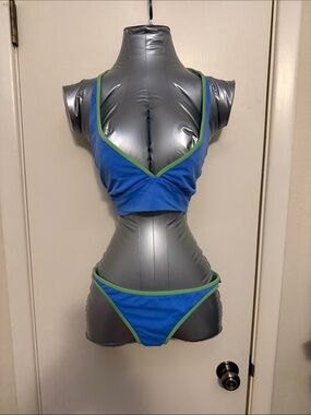 Point Blue and Green Bikini Set Women's Four Piece Swimwear Medium